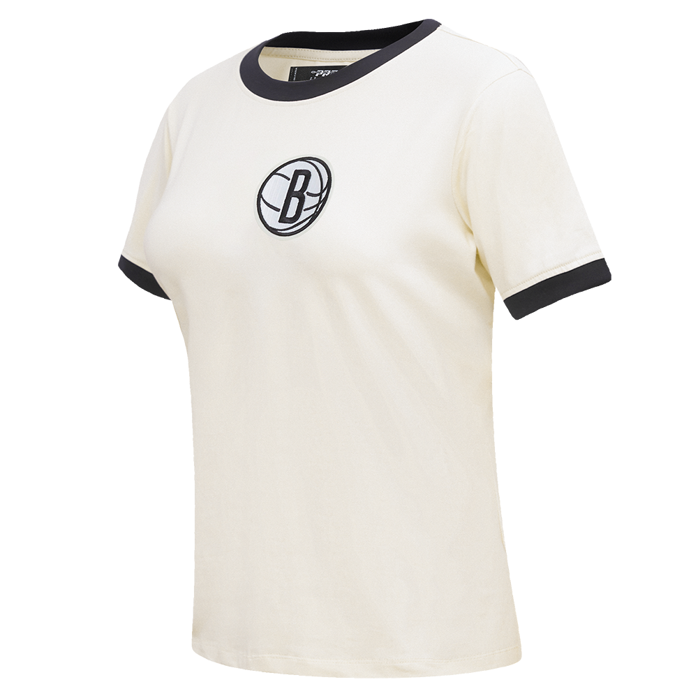 NBA BROOKLYN NETS PINSTRIPE RETRO CLASSIC WOMEN'S SJ RINGER TEE (EGGSHELL/ BLACK)