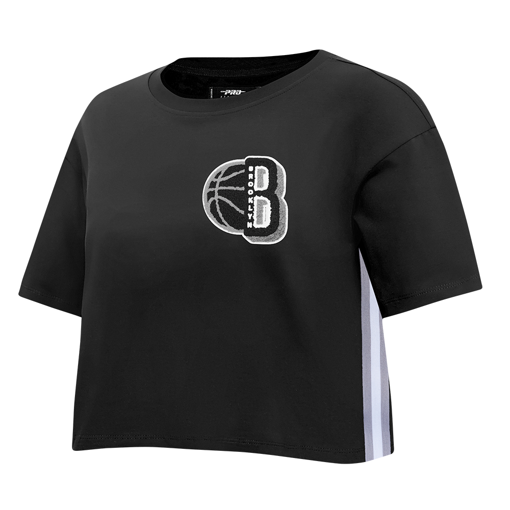 NBA BROOKLYN NETS MASHUP WOMEN'S BOXY TEE (BLACK)