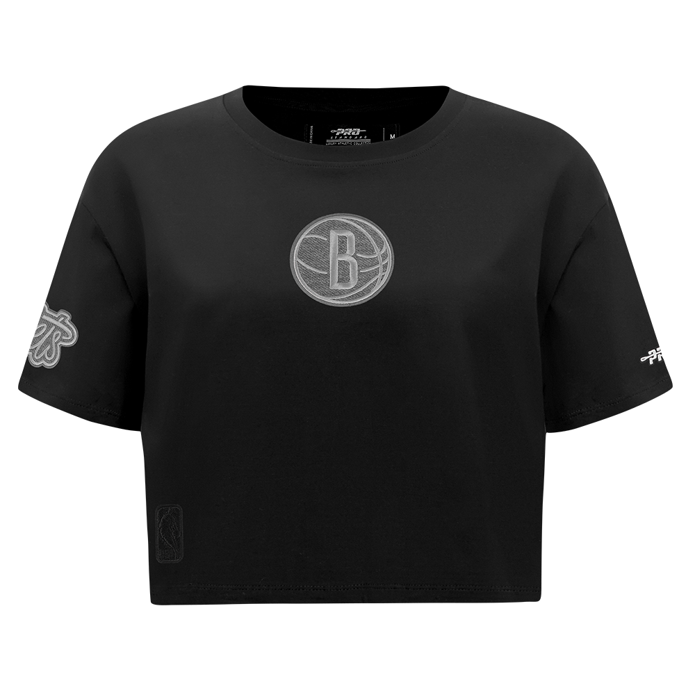 NBA BROOKLYN NETS REVERSE FRENCH TERRY T-SHIRT EN JERSEY SIMPLE À COUPE CARRÉE POUR FEMME (NOIR)