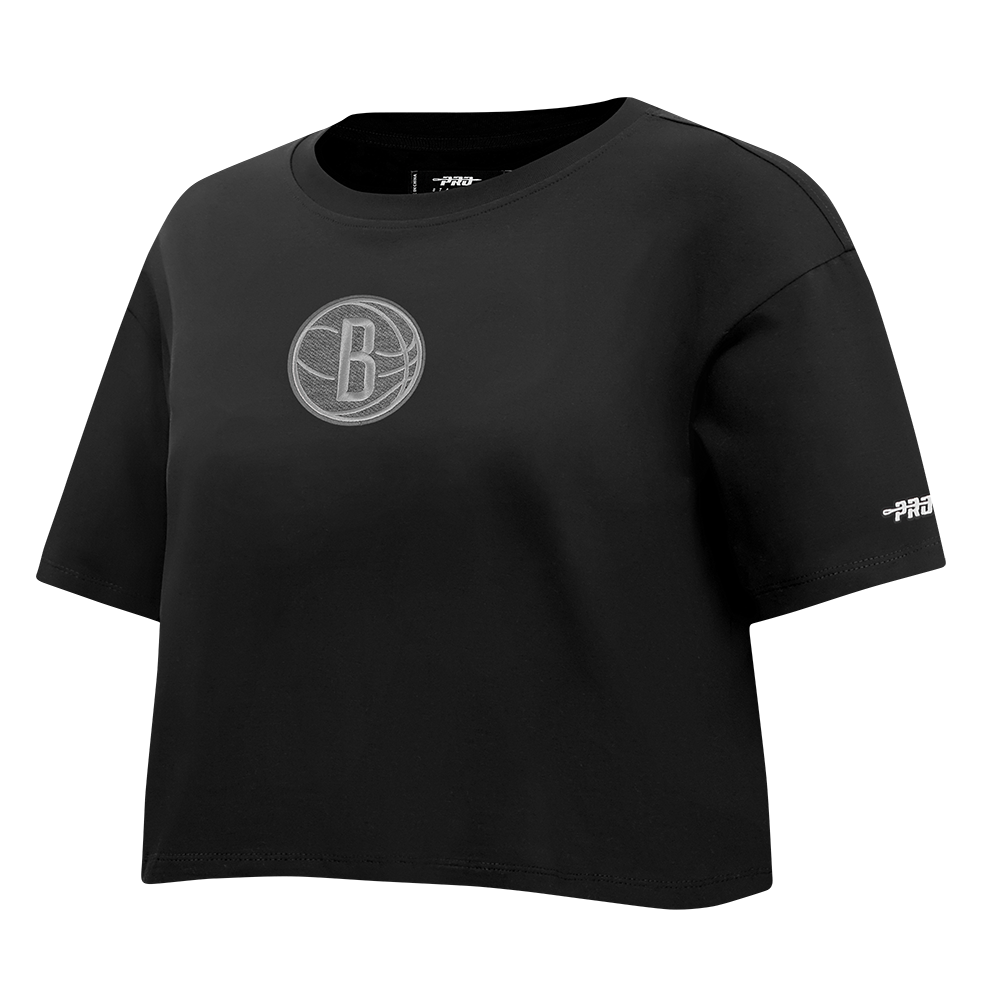 NBA BROOKLYN NETS REVERSE FRENCH TERRY WOMEN'S SINGLE JERSEY BOXY TEE (BLACK)