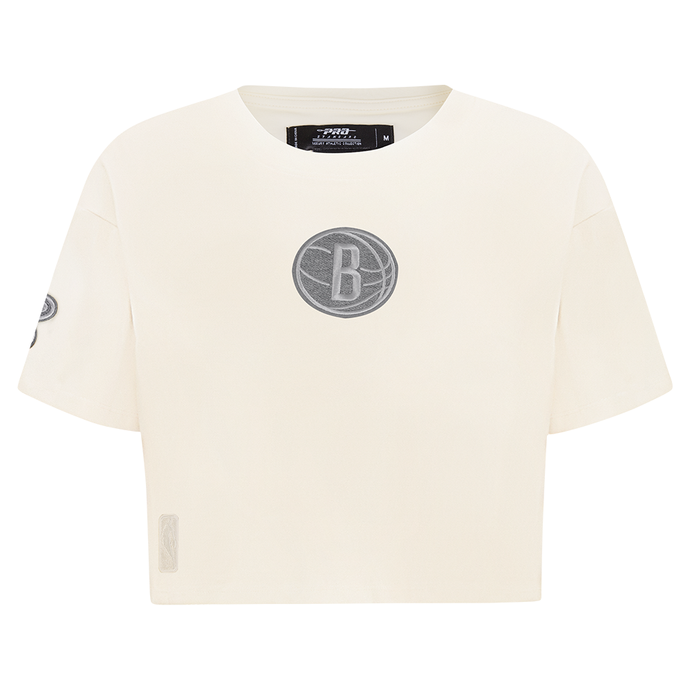 NBA BROOKLYN NETS REVERSE FRENCH TERRY T-SHIRT EN JERSEY SIMPLE À COUPE CARRÉE POUR FEMME (COQUILLE D'ŒUF)