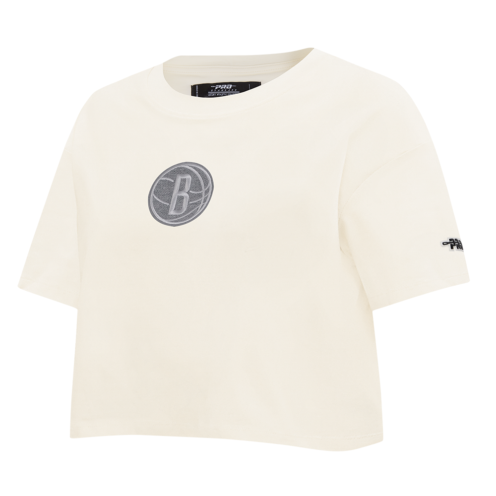 NBA BROOKLYN NETS REVERSE FRENCH TERRY T-SHIRT EN JERSEY SIMPLE À COUPE CARRÉE POUR FEMME (COQUILLE D'ŒUF)