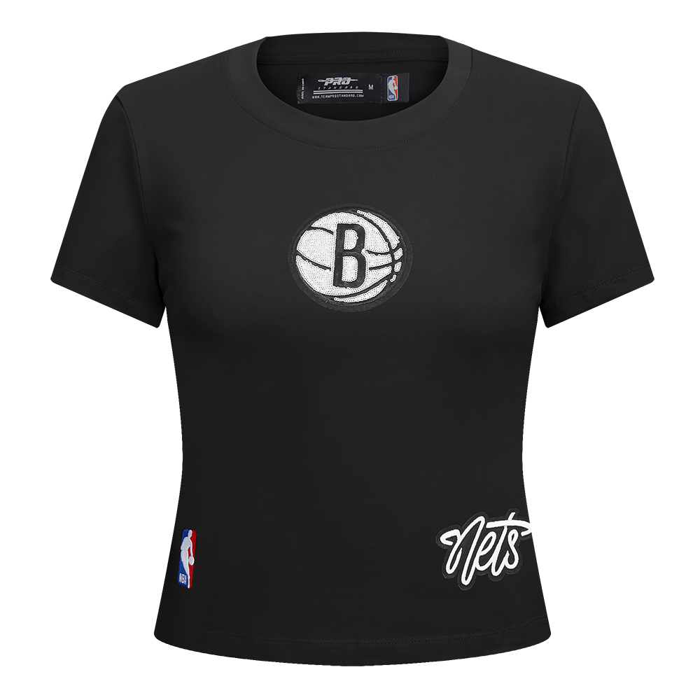 NBA BROOKLYN NETS GAME DAY CLASSICS T-SHIRT BABY DOLL EN JERSEY SIMPLE POUR FEMME (NOIR)