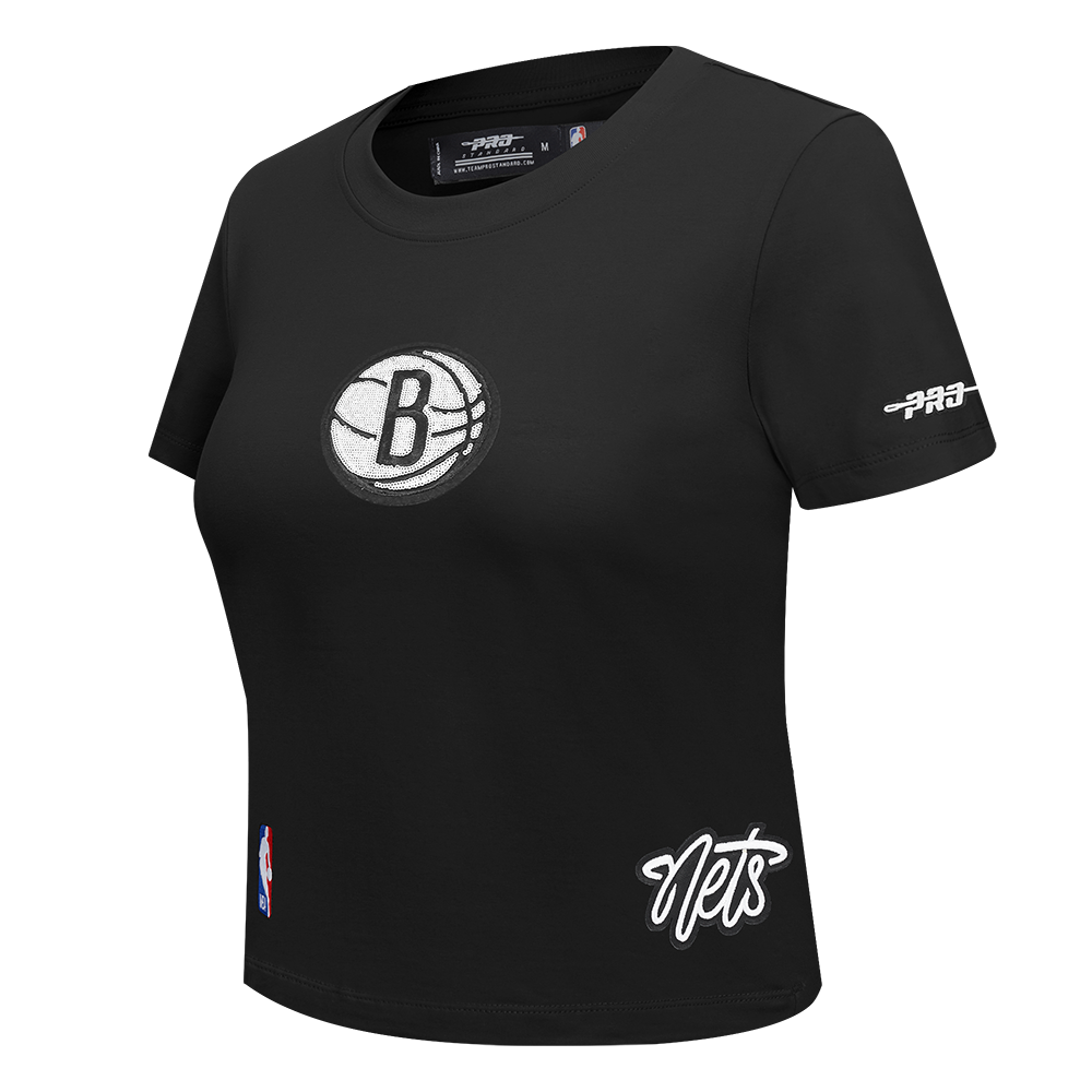 NBA BROOKLYN NETS GAME DAY CLASSICS T-SHIRT BABY DOLL EN JERSEY SIMPLE POUR FEMME (NOIR)