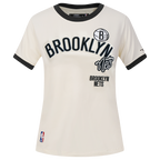 NBA BROOKLYN NETS RETRO CASCADE T-SHIRT À BORDURES CONTRASTANTES POUR FEMME (COQUILLE D'ŒUF/NOIR)