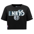 NBA BROOKLYN NETS RETRO ELEVATION WOMEN'S SINGLE JERSEY BOXY TEE (BLACK)