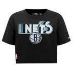 NBA BROOKLYN NETS RETRO ELEVATION WOMEN'S SINGLE JERSEY BOXY TEE (BLACK)