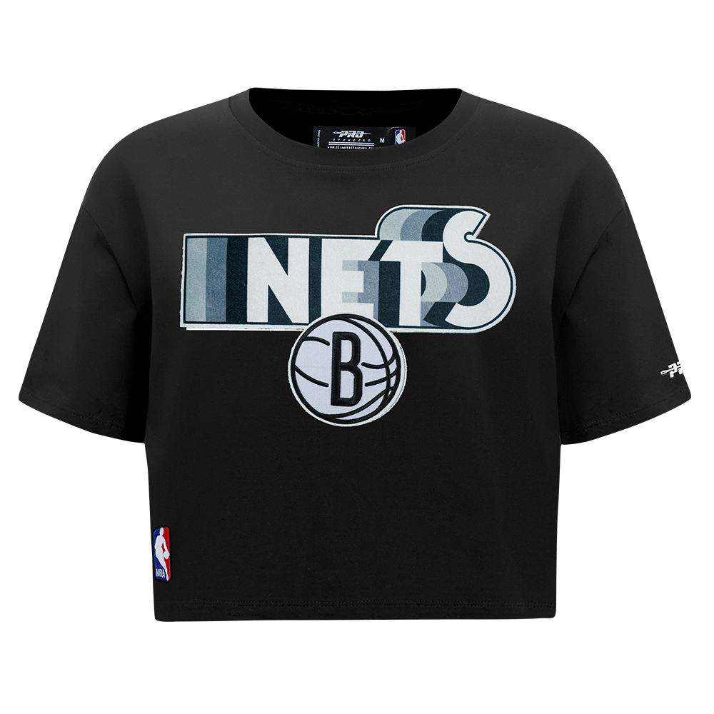 NBA BROOKLYN NETS RETRO ELEVATION WOMEN'S SINGLE JERSEY BOXY TEE (BLACK)