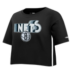 NBA BROOKLYN NETS RETRO ELEVATION WOMEN'S SINGLE JERSEY BOXY TEE (BLACK)