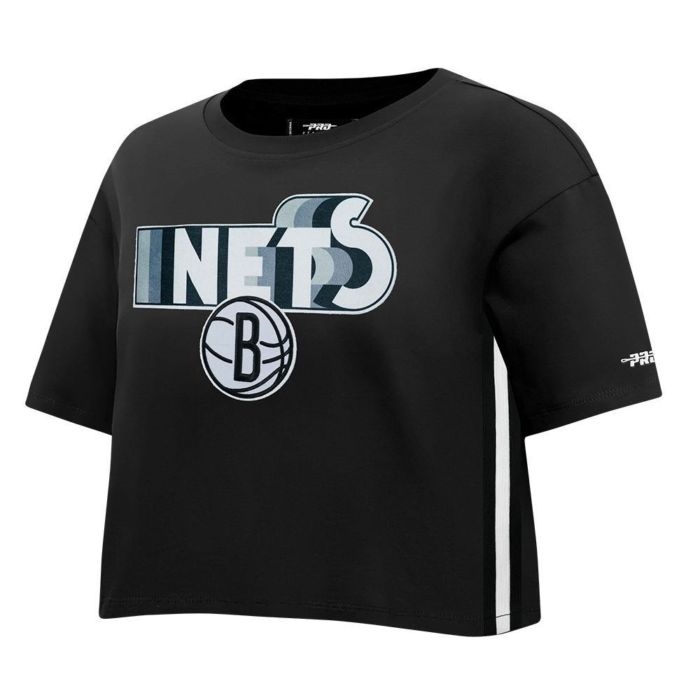 NBA BROOKLYN NETS RETRO ELEVATION WOMEN'S SINGLE JERSEY BOXY TEE (BLACK)