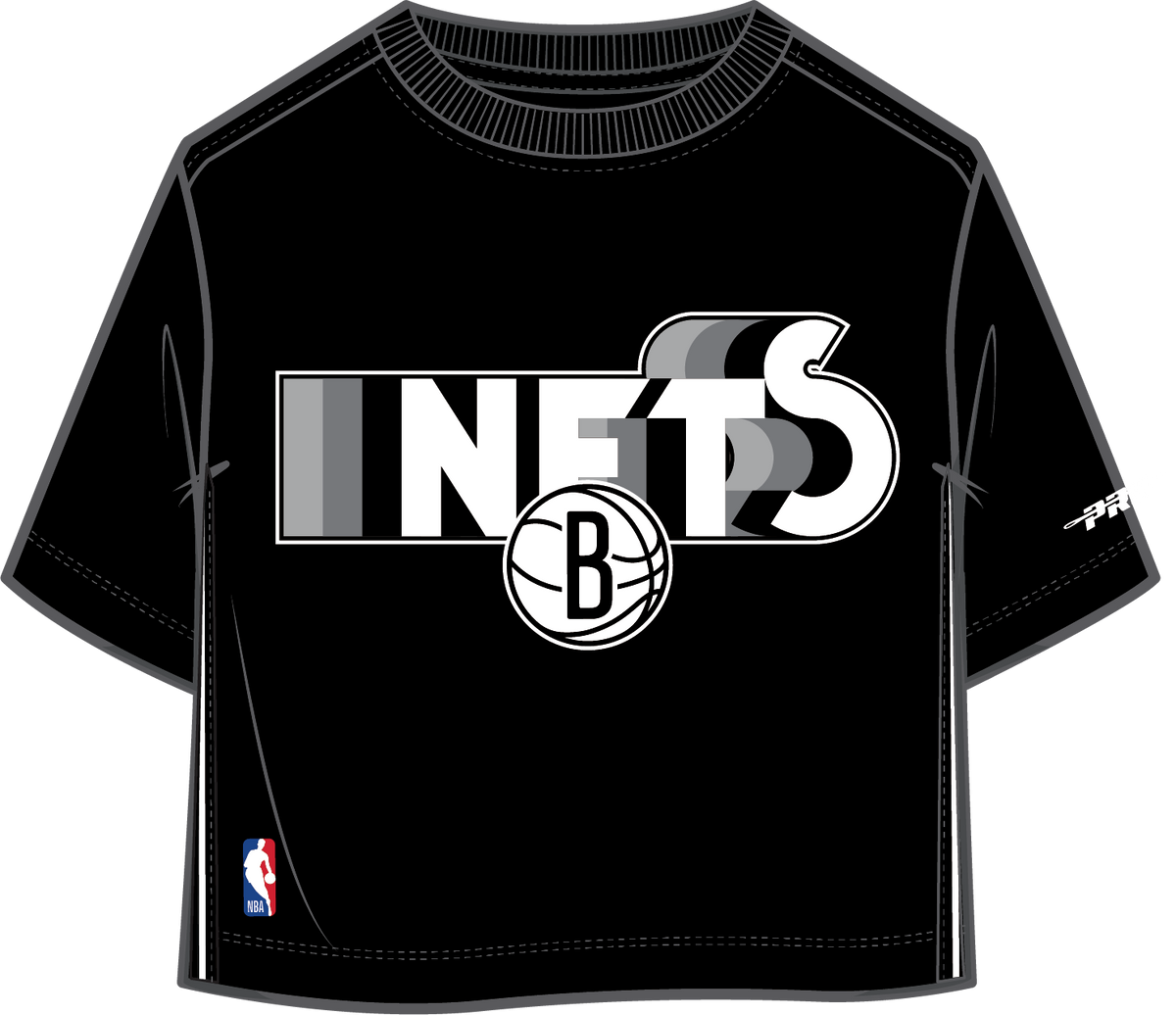 NBA BROOKLYN NETS RETRO ELEVATION WOMEN'S SINGLE JERSEY BOXY TEE (BLACK)