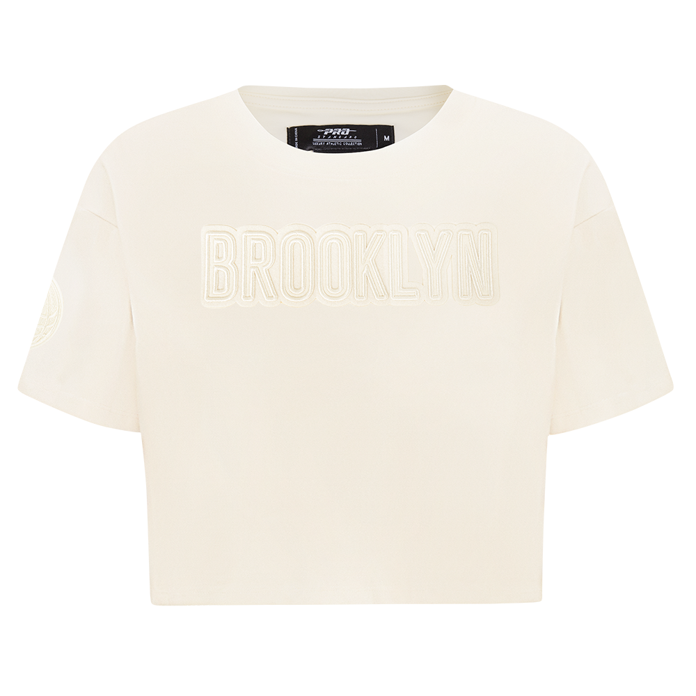 NBA BROOKLYN NETS NEUTRAL T-SHIRT EN JERSEY SIMPLE À COUPE CARRÉE POUR FEMME (COQUILLE D'ŒUF)