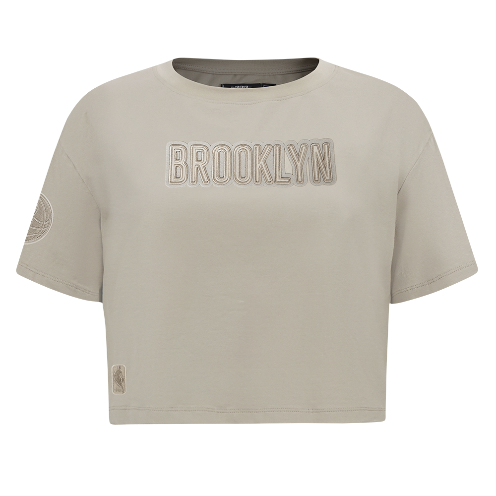 NBA BROOKLYN NETS NEUTRAL WOMEN'S SINGLE JERSEY BOXY TEE (TAUPE)