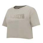NBA BROOKLYN NETS NEUTRAL WOMEN'S SINGLE JERSEY BOXY TEE (TAUPE)