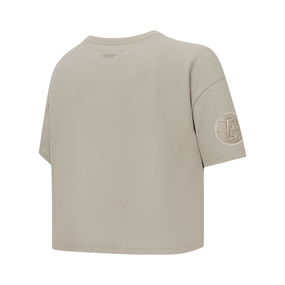 NBA BROOKLYN NETS NEUTRAL WOMEN'S SINGLE JERSEY BOXY TEE (TAUPE)