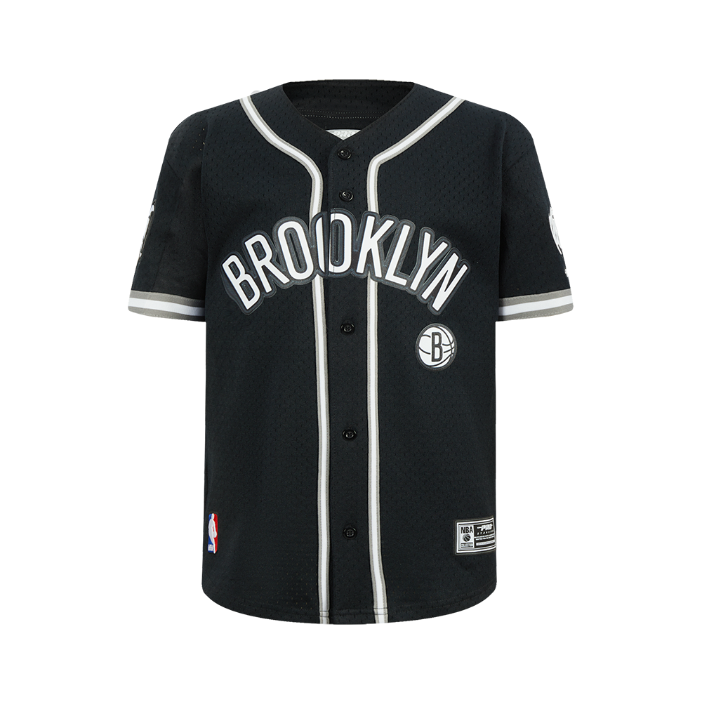 NBA BROOKLYN NETS CLASSIC BIG BOY'S MESH BUTTON DOWN SHIRT (BLACK/GRAY)