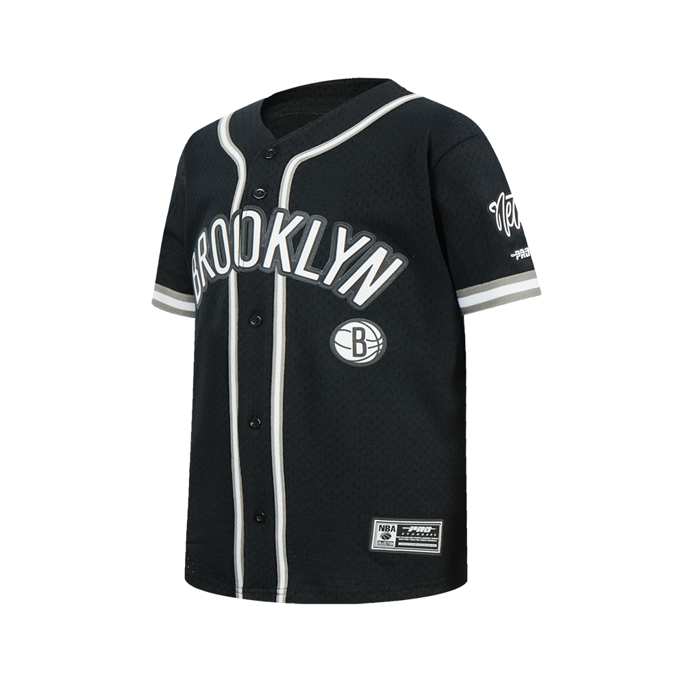 NBA BROOKLYN NETS CLASSIC BIG BOY'S MESH BUTTON DOWN SHIRT (BLACK/GRAY)