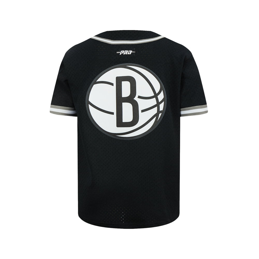 NBA BROOKLYN NETS CLASSIC BIG BOY'S MESH BUTTON DOWN SHIRT (BLACK/GRAY)