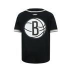 NBA BROOKLYN NETS CLASSIC BIG BOY'S MESH BUTTON DOWN SHIRT (BLACK/GRAY)