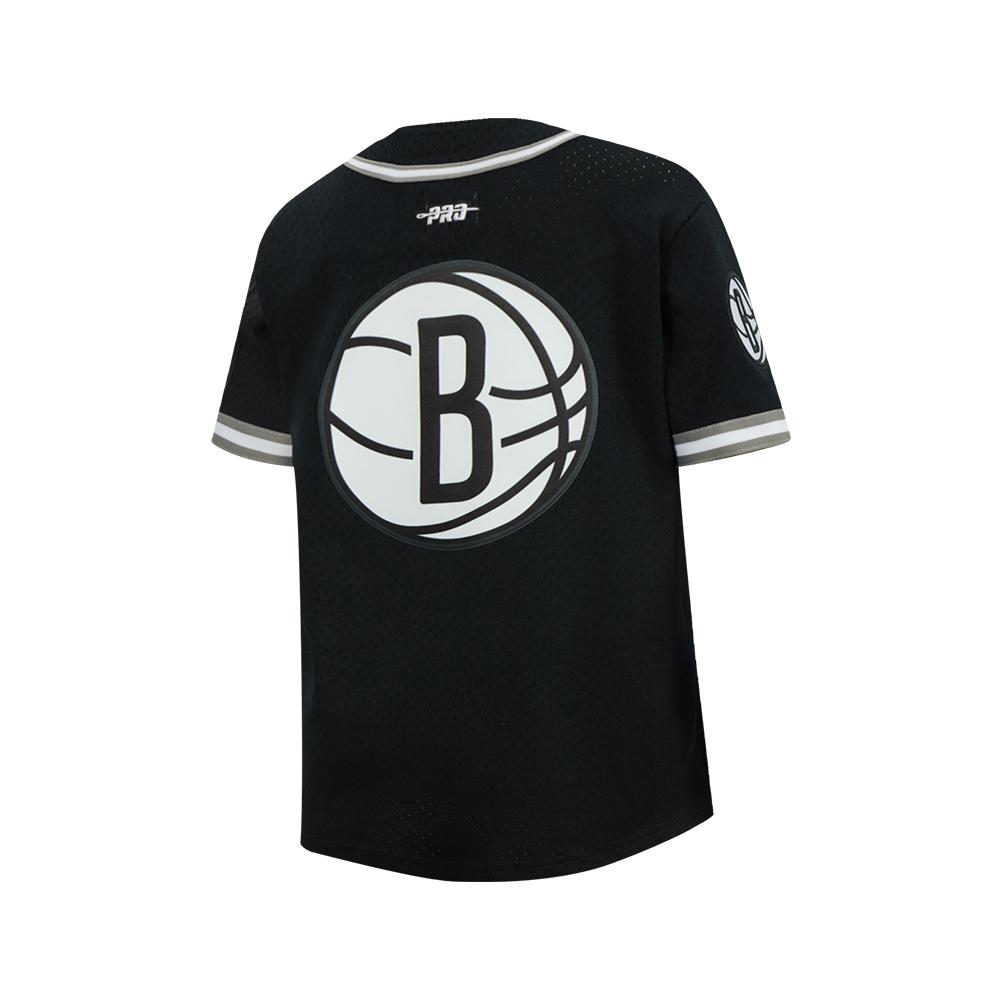 NBA BROOKLYN NETS CLASSIC BIG BOY'S MESH BUTTON DOWN SHIRT (BLACK/GRAY)