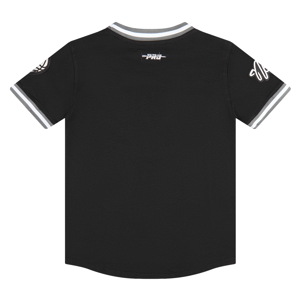 NBA BROOKLYN NETS CLASSIC T-SHIRT CÔTELÉ RAYÉ À MANCHES COURTES POUR GARÇON JUNIOR (NOIR/GRIS)