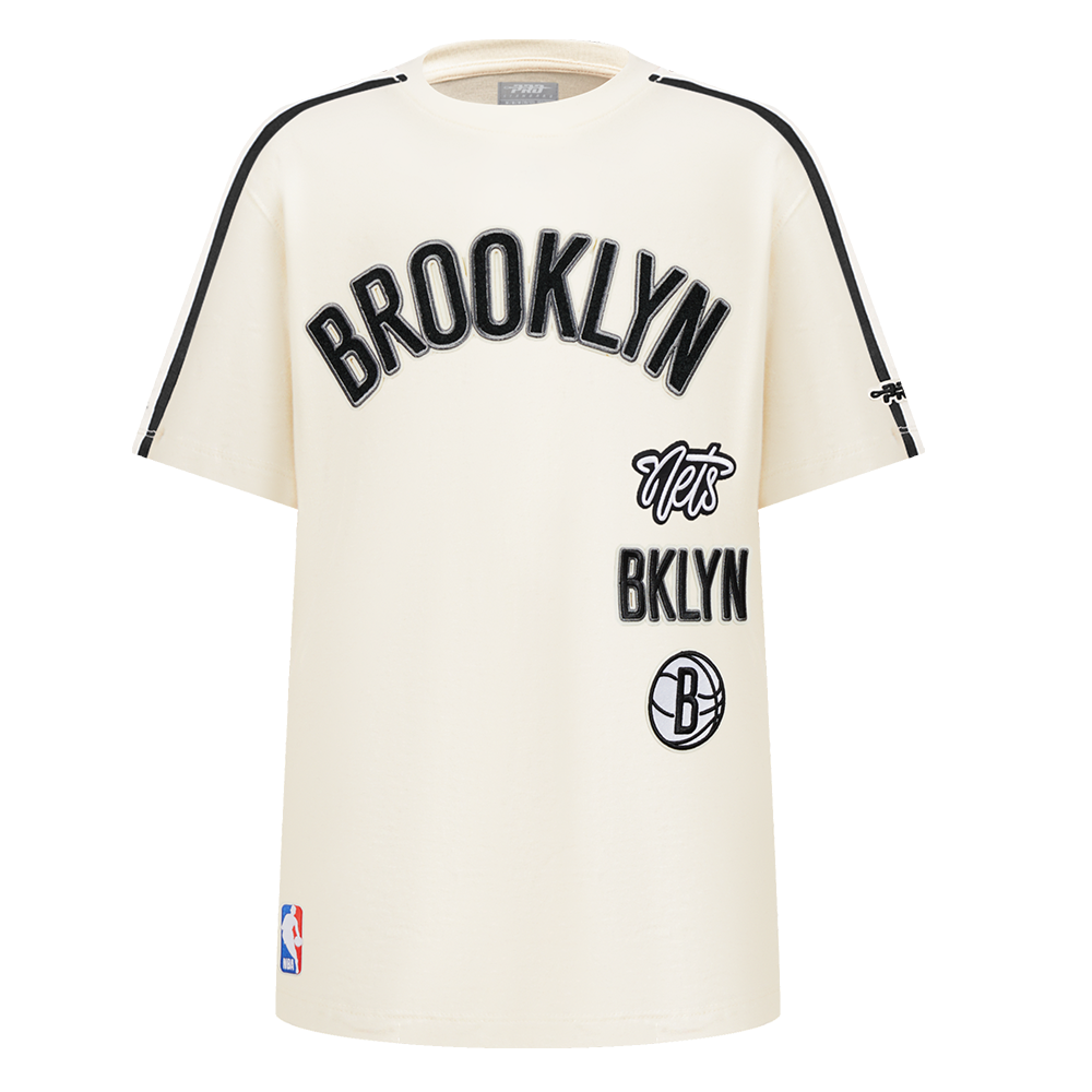 NBA BROOKLYN NETS RETRO CLASSIC SINGLE JERSEY BIG BOY'S SINGLE JERSEY TAPING TEE (EGGSHELL/ BLACK)