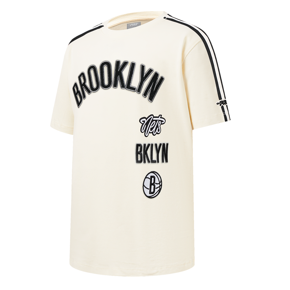 NBA BROOKLYN NETS RETRO CLASSIC SINGLE JERSEY BIG BOY'S SINGLE JERSEY TAPING TEE (EGGSHELL/ BLACK)
