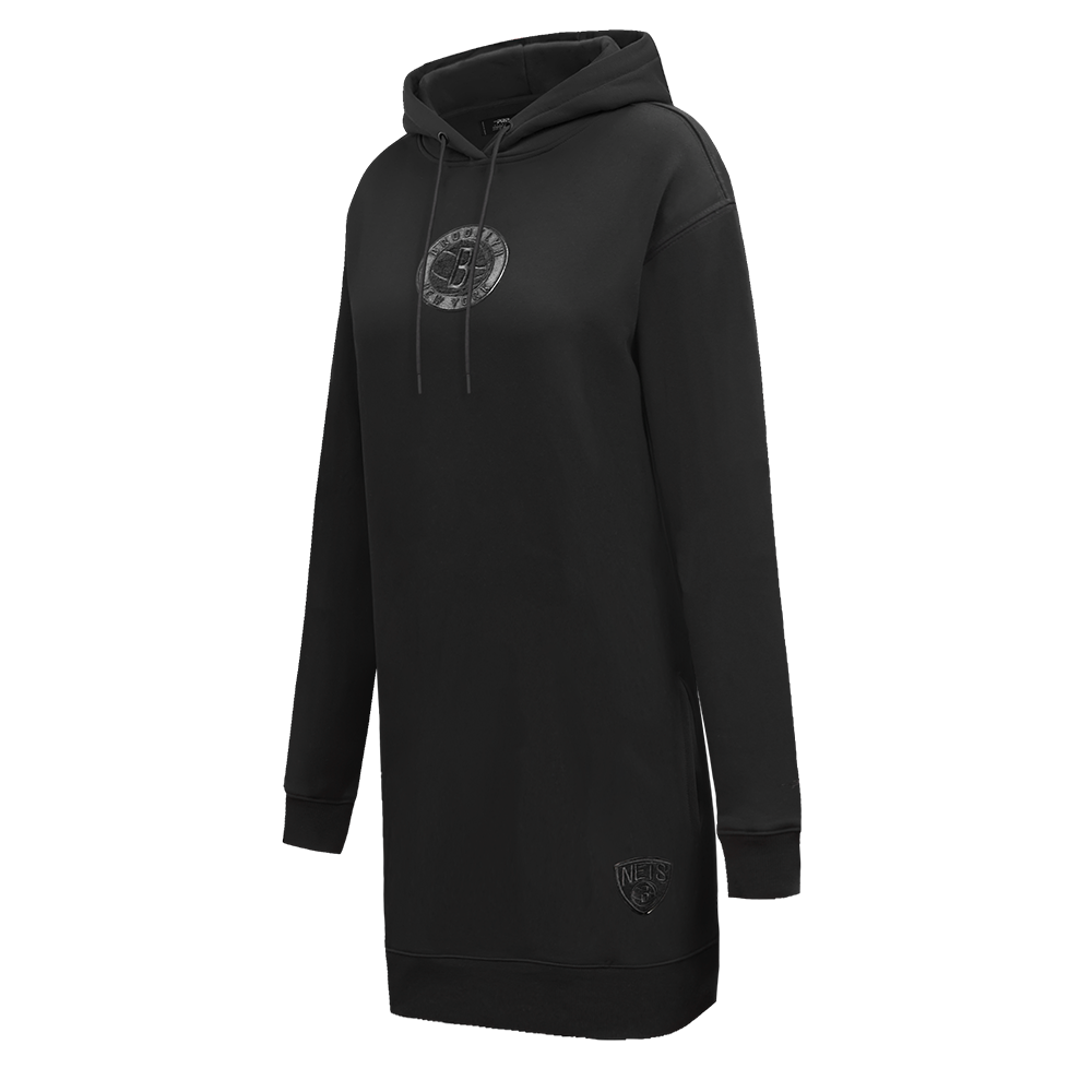 NBA BROOKLYN NETS TRIPLE BLACK WOMEN'S HOODIE DRESS (TRIPLE BLACK)