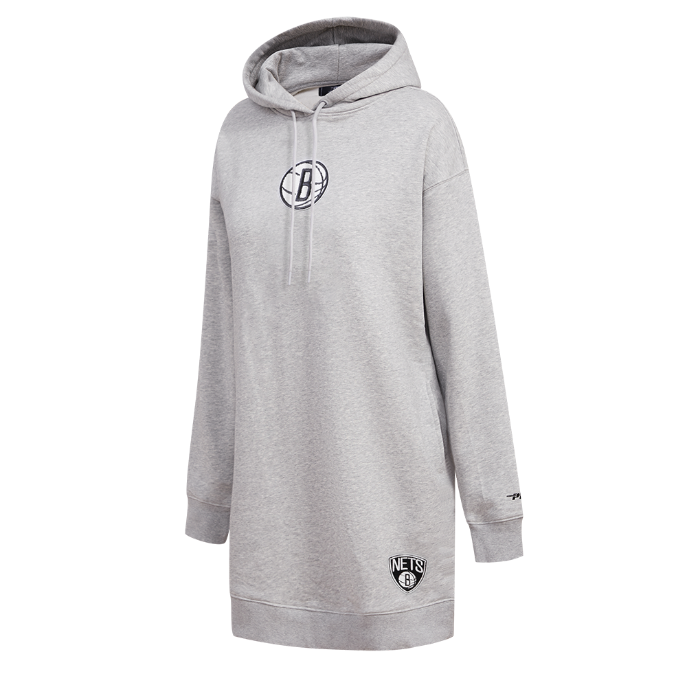 NBA BROOKLYN NETS CLASSIC WOMEN'S HOODIE DRESS (HEATHER GREY)