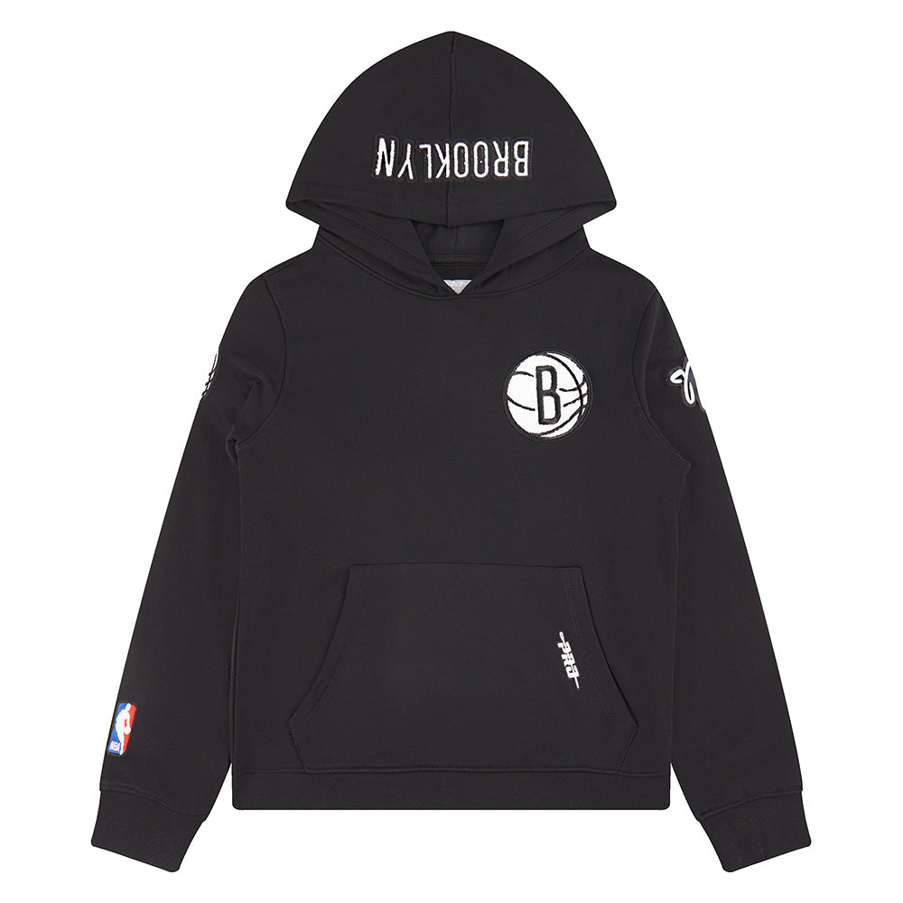 NBA BROOKLYN NETS CLASSIC BIG BOY'S FLEECE PULLOVER HOODIE (BLACK)