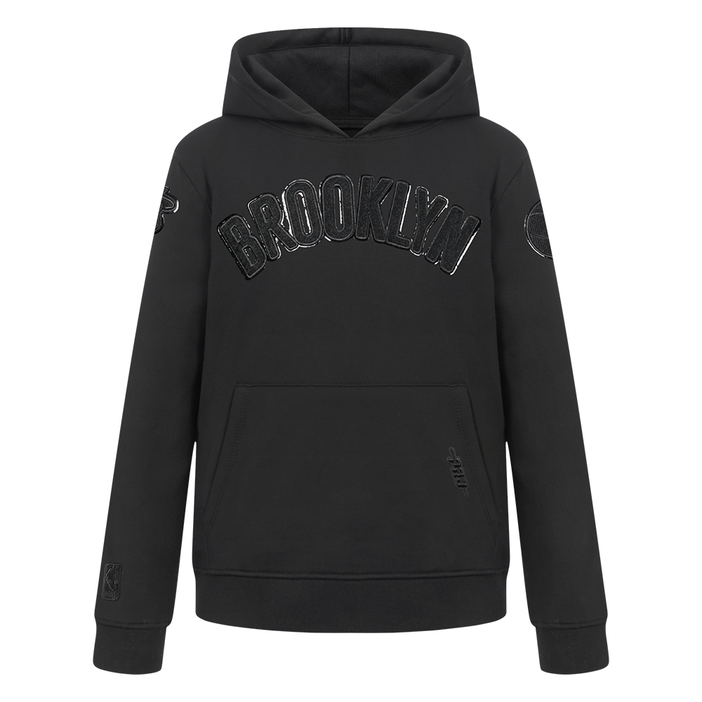 NBA BROOKLYN NETS TRIPLE BLACK BIG BOY'S FLEECE PULLOVER HOODIE (BLACK)