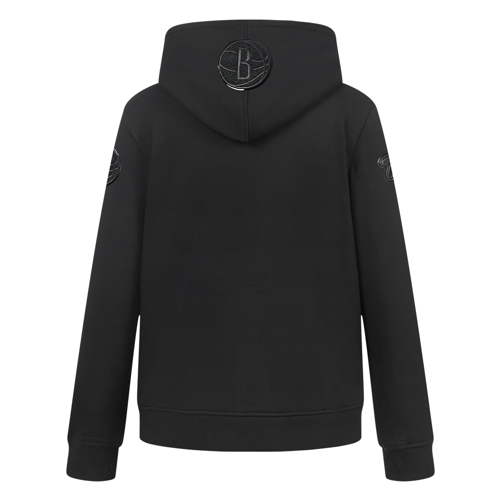 NBA BROOKLYN NETS TRIPLE BLACK BIG BOY'S FLEECE PULLOVER HOODIE (BLACK)