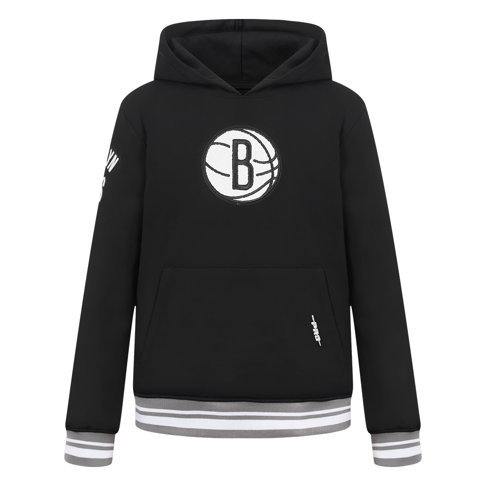 NBA BROOKLYN NETS RETRO CLASSIC BIG BOY'S RIB FLEECE PULLOVER HOODIE (BLACK/GRAY)