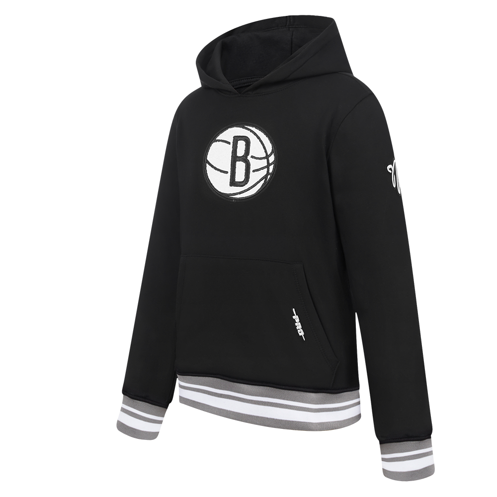NBA BROOKLYN NETS RETRO CLASSIC BIG BOY'S RIB FLEECE PULLOVER HOODIE (BLACK/GRAY)