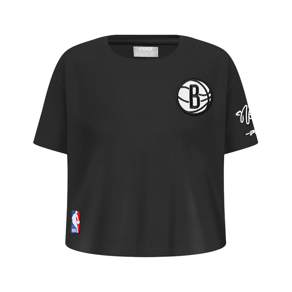 NBA BROOKLYN NETS CLASSIC BIG GIRL'S SHORT SLEEVE BOXY TEE (BLACK)