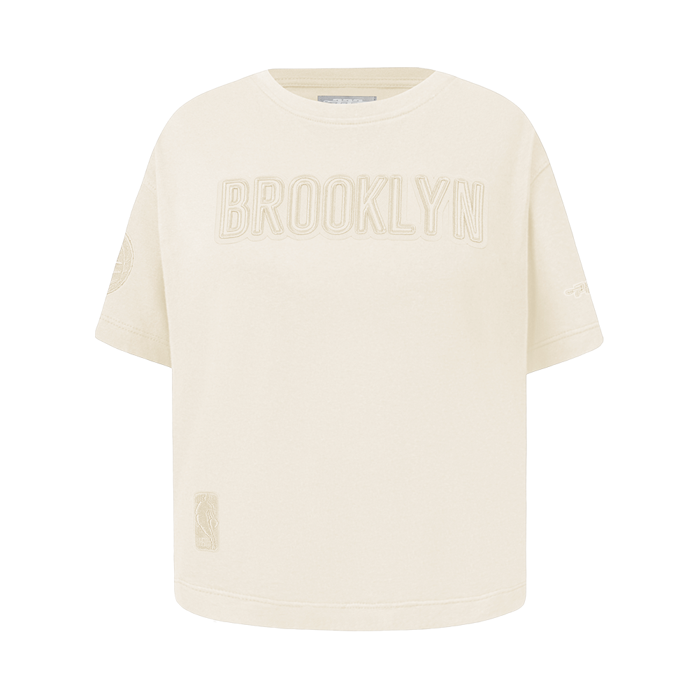 NBA BROOKLYN NETS NEUTRAL BIG GIRL'S SHORT SLEEVE BOXY TEE (EGGSHELL)