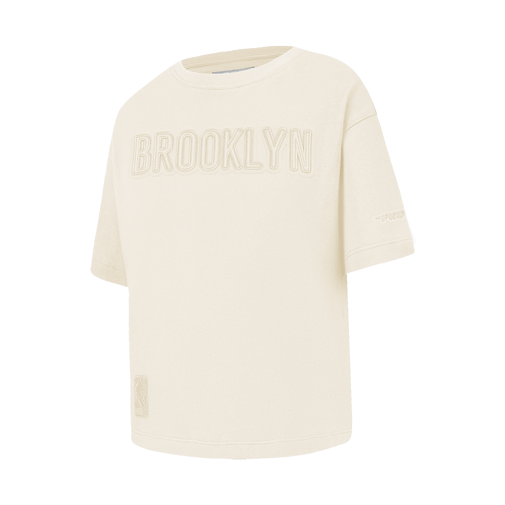 NBA BROOKLYN NETS NEUTRAL BIG GIRLS SHORT SLEEVE BOXY TEE (EGGSHELL)