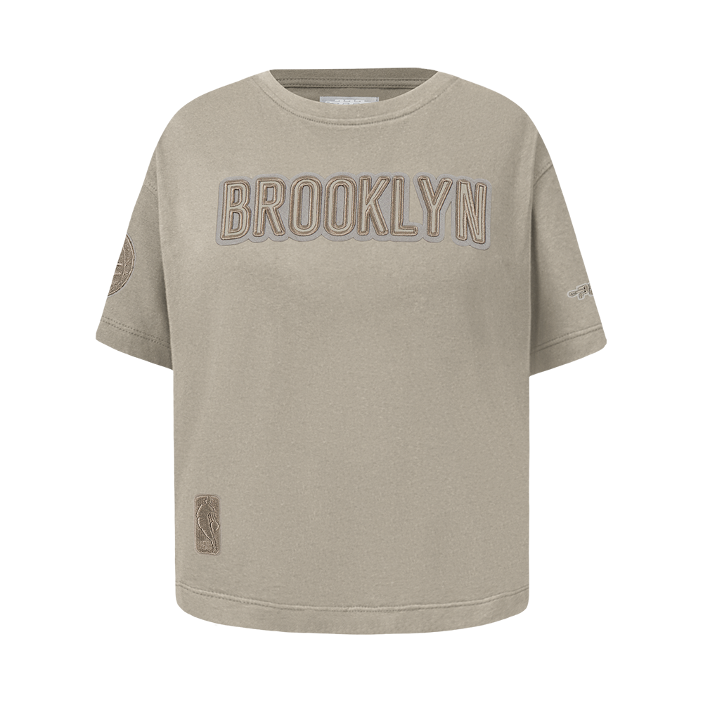 NBA BROOKLYN NETS NEUTRAL T-SHIRT À MANCHES COURTES ET À COUPE CARRÉE POUR FILLE JUNIOR (TAUPE)