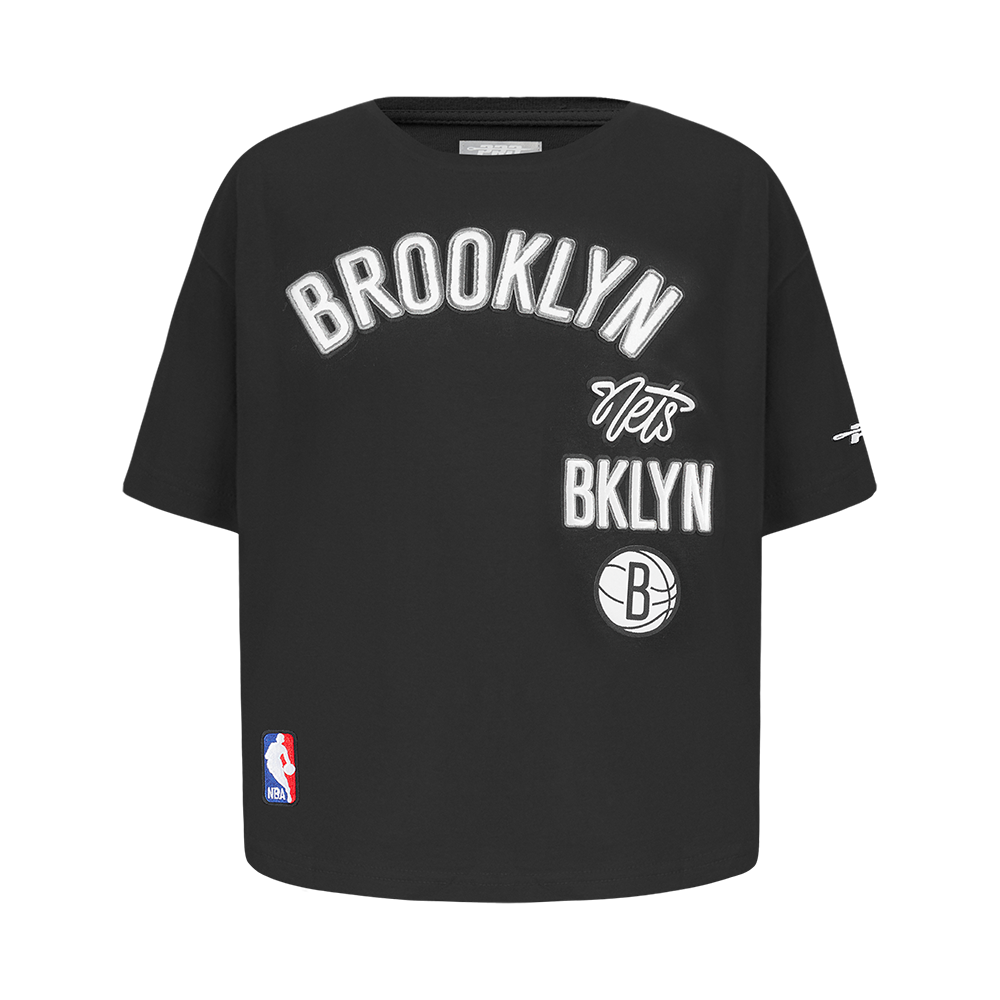 NBA BROOKLYN NETS RETRO CLASSIC BIG GIRL'S SHORT SLEEVE BOXY TEE (BLACK)