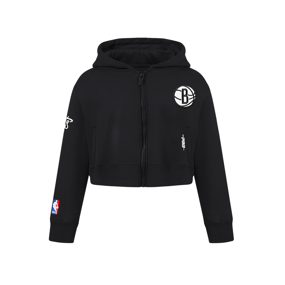 NBA BROOKLYN NETS CLASSIC CHANDAIL À CAPUCHON EN MOLLETON À GLISSIÈRE POUR FILLE JUNIOR (NOIR)