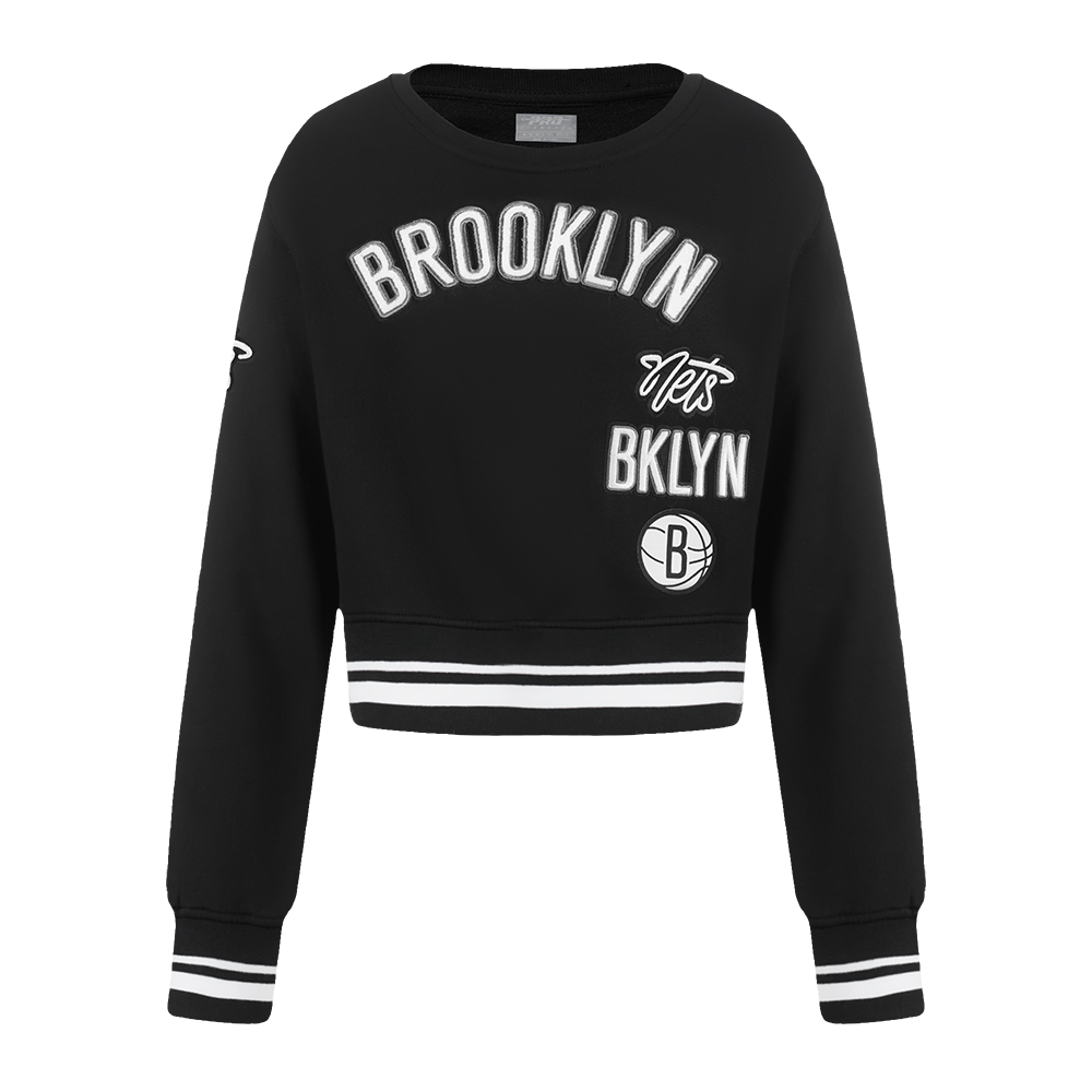 NBA BROOKLYN NETS RETRO CLASSIC BIG GIRL'S RIB FLC CREWNECK (BLACK)