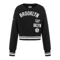 NBA BROOKLYN NETS RETRO CLASSIC BIG GIRL'S RIB FLC CREWNECK (BLACK)
