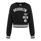 NBA BROOKLYN NETS RETRO CLASSIC BIG GIRL'S RIB FLC CREWNECK (BLACK)