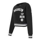 NBA BROOKLYN NETS RETRO CLASSIC BIG GIRL'S RIB FLC CREWNECK (BLACK)