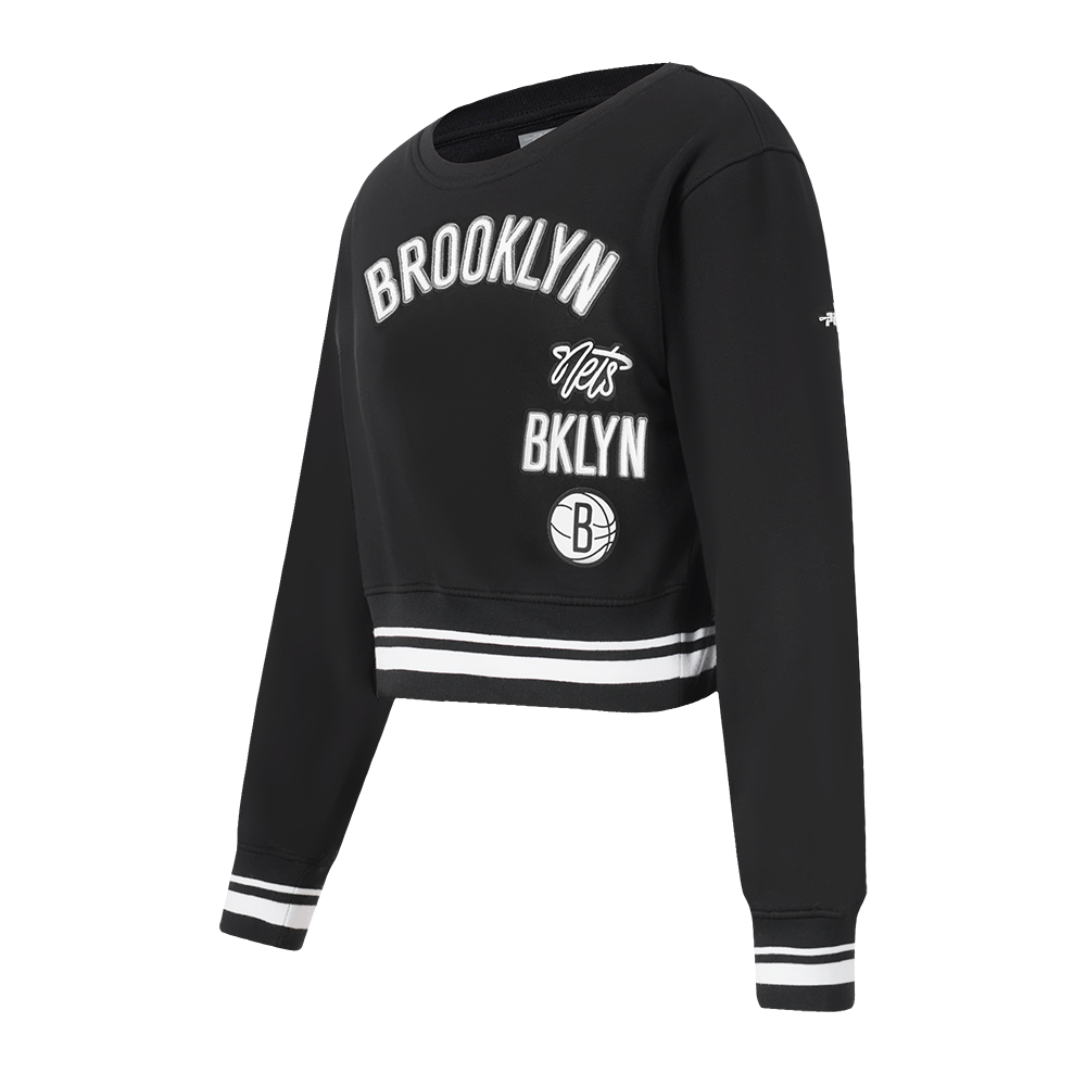 NBA BROOKLYN NETS RETRO CLASSIC BIG GIRL'S RIB FLC CREWNECK (BLACK)