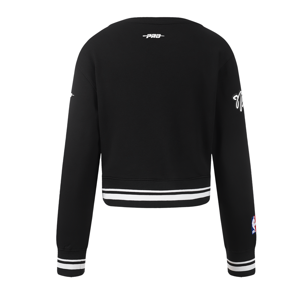 NBA BROOKLYN NETS RETRO CLASSIC BIG GIRL'S RIB FLC CREWNECK (BLACK)