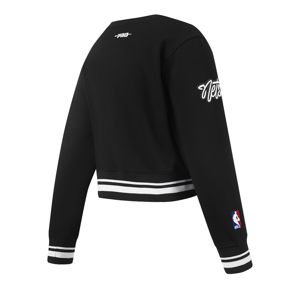 NBA BROOKLYN NETS RETRO CLASSIC BIG GIRL'S RIB FLC CREWNECK (BLACK)