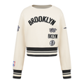 NBA BROOKLYN NETS RETRO CLASSIC BIG GIRL'S RIB FLC CREWNECK (EGGSHELL/ BLACK)