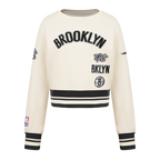 NBA BROOKLYN NETS RETRO CLASSIC BIG GIRL'S RIB FLC CREWNECK (EGGSHELL/ BLACK)