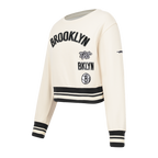 NBA BROOKLYN NETS RETRO CLASSIC BIG GIRL'S RIB FLC CREWNECK (EGGSHELL/ BLACK)